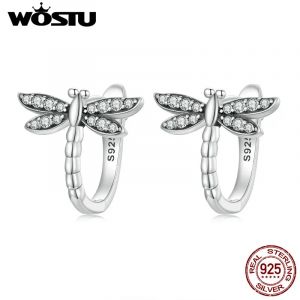 WOSTU 925 en argent Sterling brillant clair Zircon boucles d'oreilles libellule cerceau boucle
