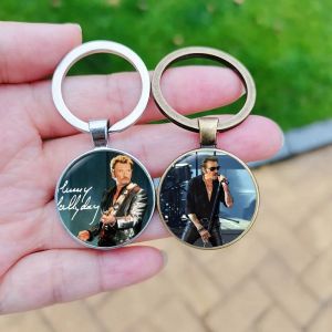 Porte-clés Rock Star Johnny Hallyday, affiche de chanteur français, pendentif en verre et cristal,