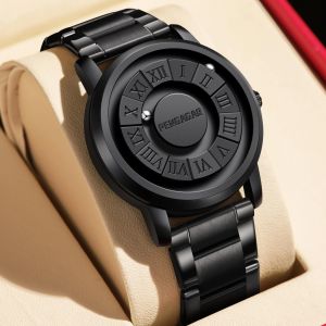 PENGAGAR-Montre &agrave; quartz en cuir pour homme, pointeur d&eacute;filant, force magn&eacute;tique, horloge-bracelet