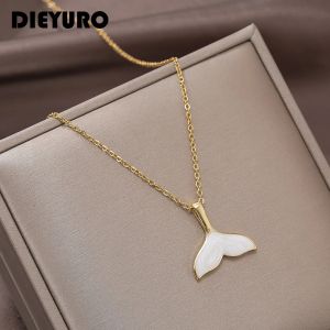 DIEYURO 316L acier inoxydable nouvelle coquille blanche queue de sirène chanceux beau pendentif