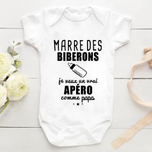 Je veux une v&eacute;ritable aperitif comme papa, Body amusant pour b&eacute;b&eacute;, barboteuse en coton &agrave; manches