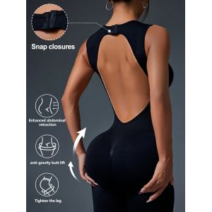 Combinaison serr&eacute;e sans manches &agrave; col rond, combinaison longue sans couture pour sport, Yoga, coupe