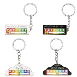 Tendance mon batterie sociale porte-clés coulissant foudre Logo sourire métal émail Badge pendentif