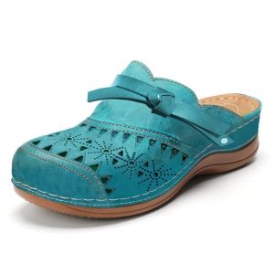 Sandales plates et rondes pour femmes, chaussures rétro confortables, compensées décontractées, à