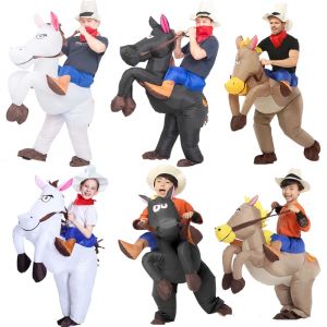 Costume gonflable d'&eacute;quitation de Cowboy occidental pour enfants et adultes, petit cheval gris,