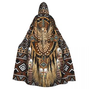 Cape longue à capuche Tribal hibou amérindien, Costume médiéval de sorcière, Cape de Cosplay