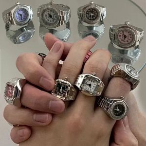 Bague de montre color&eacute;e pour femmes et hommes, r&eacute;tro, pointeur argent&eacute;, horloge &agrave; Quartz, bagues,
