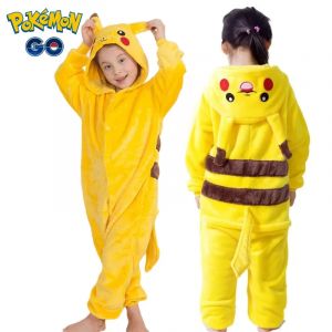 Pyjama en flanelle en peluche Pokemon Pikachu, costume une pièce à manches longues, vêtements