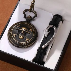 Montre de Poche à Quartz avec Collier et Pendentif pour Homme, Horloge Vintage, Double Couteau,