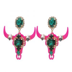 Nouveau taureau gothique personnalité Oxhorn Orange Rose boucles d'oreilles résine verre femme