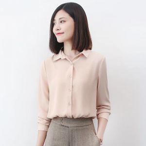 Chemise en mousseline de soie à manches longues pour femmes, simple, décontractée, multi-documents,