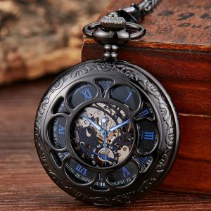Montre de Poche Mécanique de Luxe à Chiffres Romains pour Homme, Gravé, Boîtier en Argent Réalisé,