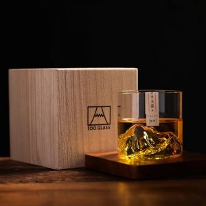 Verre à whisky de montagne 3D japonais, glacier à l'ancienne, verres à whisky, boîte-cadeau en bois,