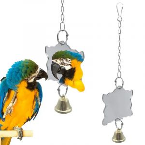 Miroir &agrave; oiseaux avec cloche, Puzzle interactif Durable, jouet pour perroquets, Cage &agrave; oiseaux,