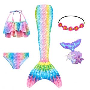 5 pièces filles queue de sirène sans Monofin Costume Cosplay la petite sirène maillot de bain