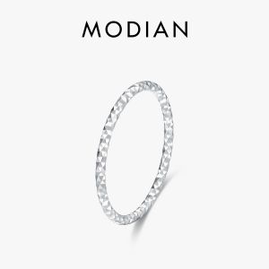 MODIAN 925 en argent Sterling ondulé scintillant Simple bague à la mode empilable bague à breloque