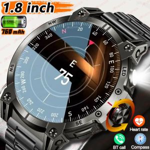 Montre intelligente militaire hommes 760mAh grande batterie lampe de poche LED boussole 1.8 "&eacute;cran