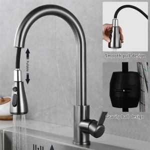 Évier de cuisine en acier inoxydable 304, robinet d'eau monté sur le pont, pulvérisateur de flux de