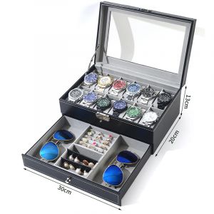 Bo&icirc;tes de rangement de montres verrouillables en cuir PU, vitrine de montres &agrave; bijoux pour hommes et