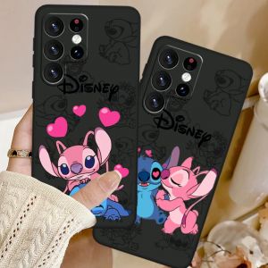 Coque de t&eacute;l&eacute;phone en TPU noir Disney Couple Stitch Angle, Samsung Galaxy S24, S23, S22, S21, S20,