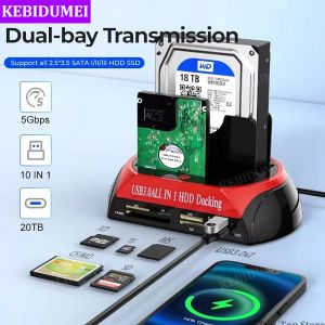 Station de disque dur double baie 10 en 1, USB3.0, 5Gbps, avec adaptateur d'alimentation 12V 3A,