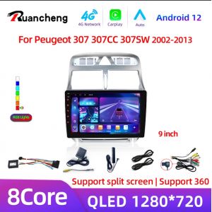 2DIN Carplay auto 4G réseau + WiFi DSP autoradio multimédia pour Peugeot 307 SW 307CC 307SW 2002 -