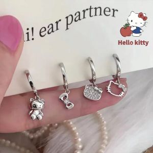 Boucles d'oreilles en argent S925, 2 pièces/ensemble, Kawaii Sanrio Hello Kitty, mignonnes,