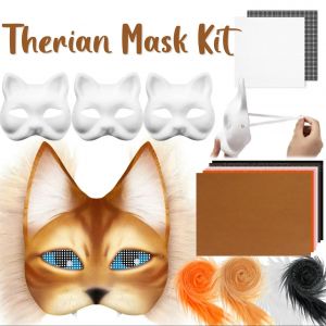 6 ensembles Kit de masques Therian masques vierges en papier demi-visage masque de chat peint à la