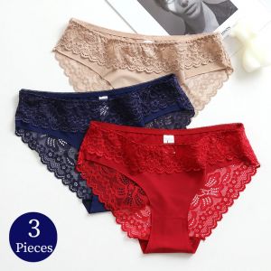 TrowBridge 3 pièces/ensemble culottes pour femmes dentelle soie Satin sous-vêtements Lingerie Sexy