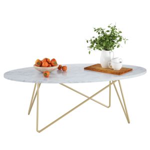 Getone Table Basse, Table de Salon Effet Marbré, Ovale Table Canapé en Bois et Métal, Table