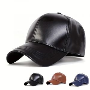 Casquettes de Baseball en cuir PU de couleur unie, chapeaux d&eacute;contract&eacute;s r&eacute;glables pour l'ext&eacute;rieur,
