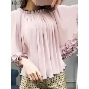 ZANZEA femmes manches chauve-souris fête Blouse coréen à volants Patchwork hauts Vinatge élastique