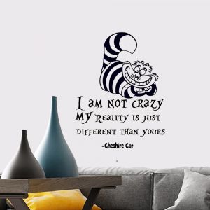Autocollant mural Alice au pays des merveilles, citations de chat «je suis pas fou», décalcomanies