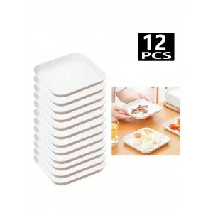 Assiette carrée en plastique blanc, assiette à os, assiette à dessert réutilisable, adaptée au