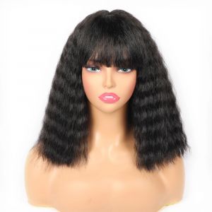 Perruque synthétique courte bouclée avec frange émoussée perruque de cheveux synthétiques haute