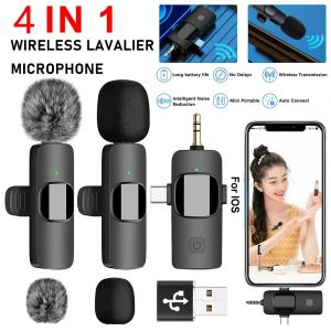 Microphone sans fil 4 en 1 pour appareils photo iPhone Android, Microphone sans fil pour interviews