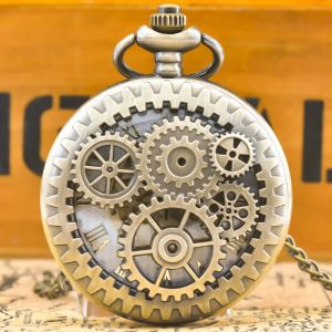 Vintage Bronze Steampunk cuivre découpe engrenage Quartz montre de poche collier pendentif horloge