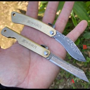 2025 Higonokami japonais VG10 damas couteau pliant de poche couteaux à manche en cuivre EDC Mini