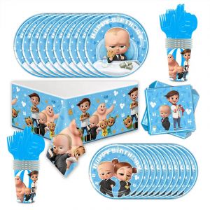 Vaisselle jetable Little Boss, d&eacute;cor de f&ecirc;te d'anniversaire pour enfant, assiette bleue pour
