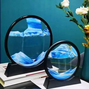 Image d'art de sable mobile 5/7/12 pouces, verre rond 3D, paysage de sable de mer profonde dans