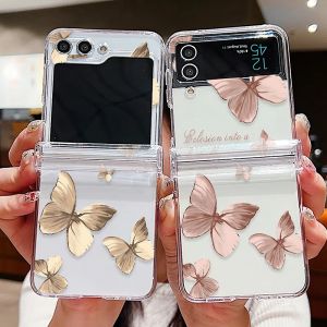 Coque transparente à motif papillon pour Samsung Galaxy Z Flip 6 5 4 3 5G, étui rigide pliable en PC