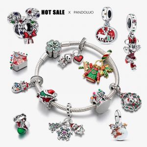 Bijoux en argent 925, breloque de noël Disney, couronne de Trio Mickey, pendentif en perles de