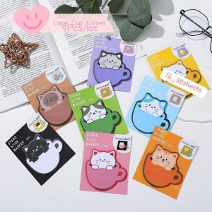 5 pièces/lot Kawaii tasse chat bloc-notes Message autocollants mignon dessin animé pense-bête