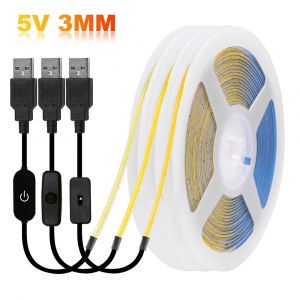 Bande lumineuse LED COB PCB, 5V, USB, 3mm, avec interrupteur, variateur, télécommande, 320 LED,