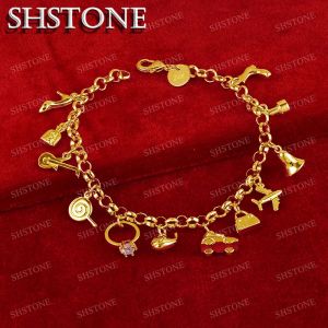 SHSTONE 18K or avion/voitures/cloches/lollipops/guitares pendentif Bracelet pour femme mode fête