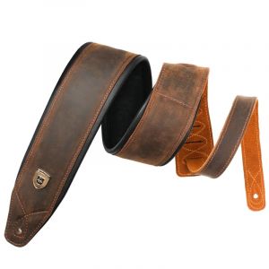 Sangle de guitare en cuir de soldat, cuir de vache Crazy Horse, coussin épais, ceinture pour guitare