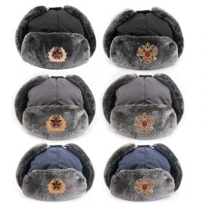 Chapeau de trappeur russe avec Badge sovi&eacute;tique, fausse fourrure, chapeau &agrave; rabat Ushanka, chapeau
