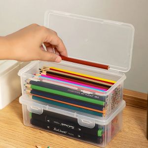 Boîte à crayons en plastique translucide, boîtes à crayons de grande capacité, boîte de rangement