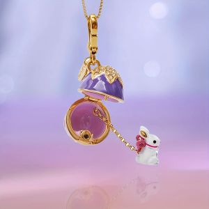 Collier pendentif lapin œuf de Pâques en émail ouvrable pour femme, bijoux de fête de niche