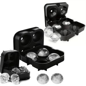 Moule à glaçons en silicone avec couvercle, machine à glaçons en forme de boule de crâne en diamant,